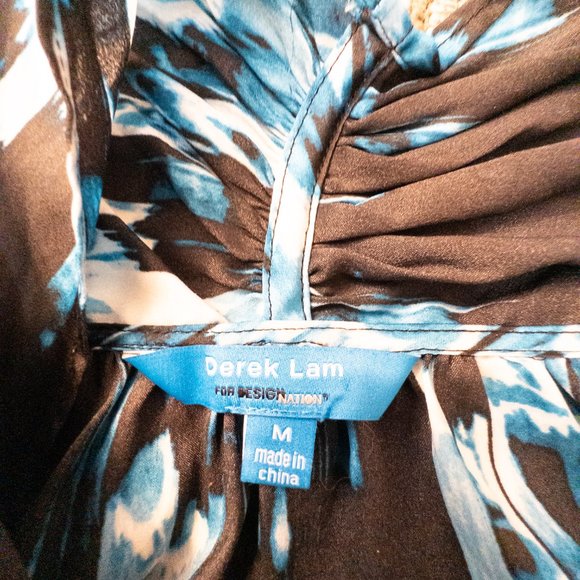 Derek Lam Size Medium Dress Black Blue Surplice Bubble Hem Pockets Faux Wrap - Picture 9 of 12